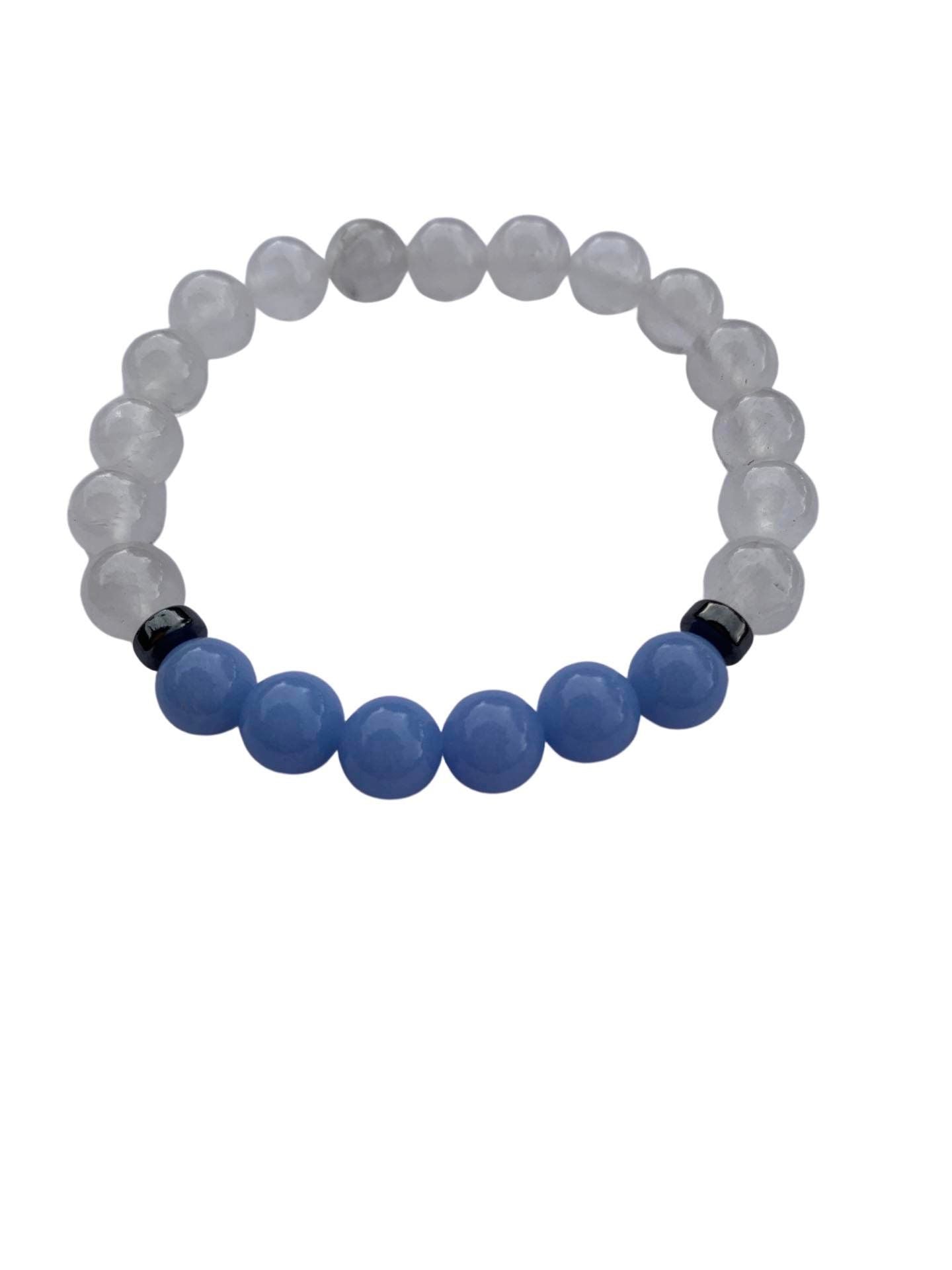 Aragonite Blue with Clear Quartz Bracelet 8 mm Round Beads - Naturally Glows in the Dark | Bracelets | Wiccan Center