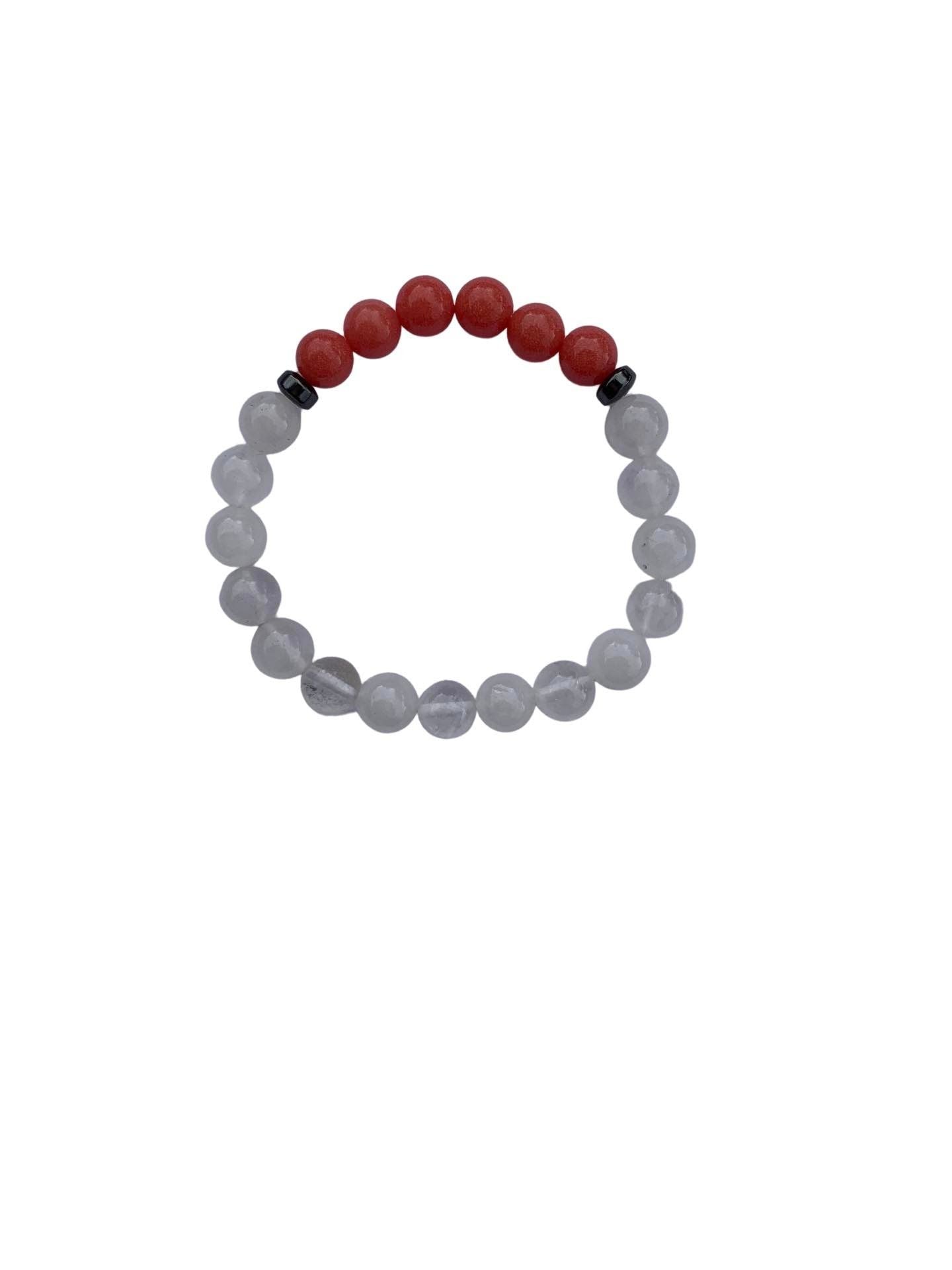Aragonite Coral with Clear Quartz Bracelet 8 mm Round Beads - Naturally Glows in the Dark | Bracelets | Wiccan Center