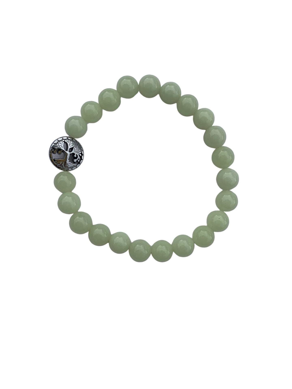 Aragonite Green/Yellow Bracelet 8 mm Round Beads - Naturally Glows in the Dark | Bracelets | Wiccan Center