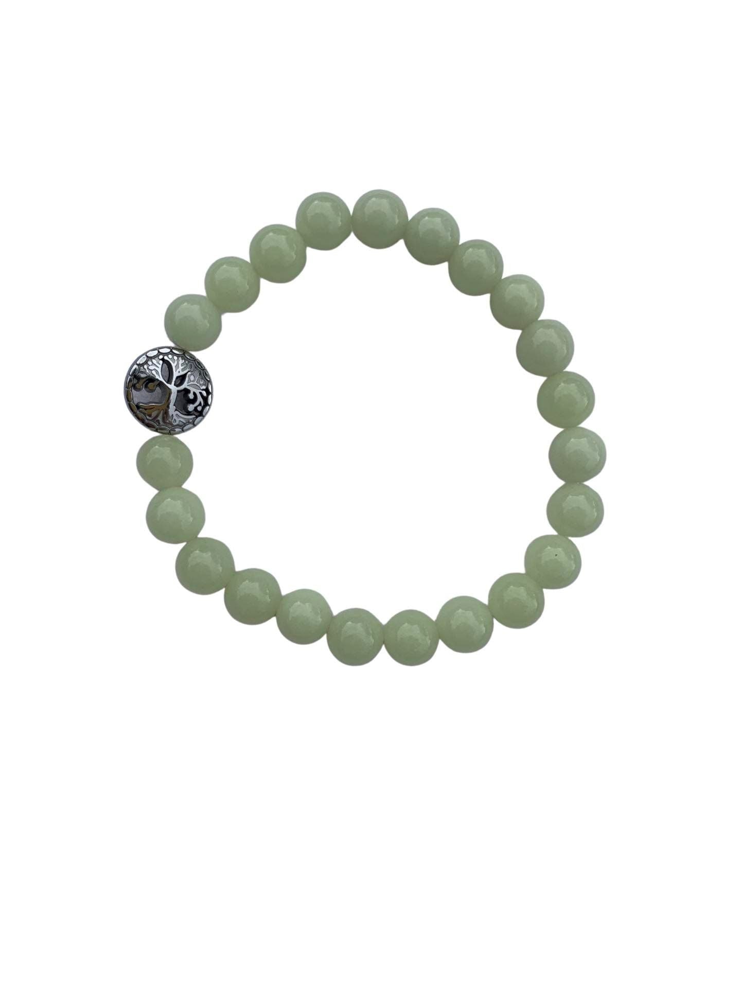 Aragonite Green/Yellow Bracelet 8 mm Round Beads - Naturally Glows in the Dark | Bracelets | Wiccan Center
