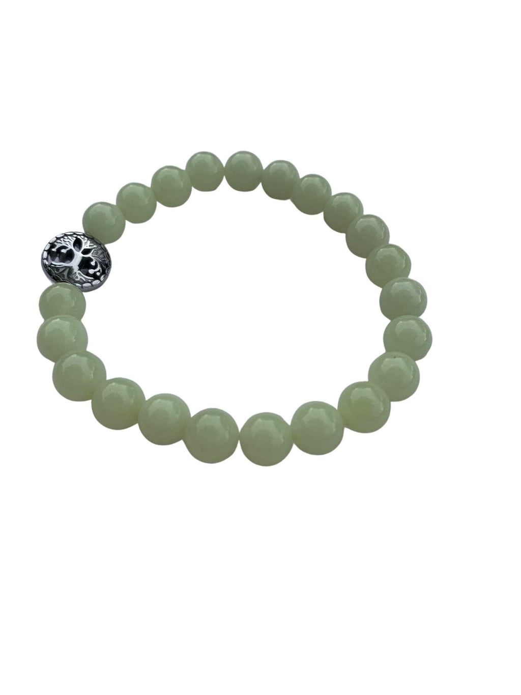 Aragonite Green/Yellow Bracelet 8 mm Round Beads - Naturally Glows in the Dark | Bracelets | Wiccan Center