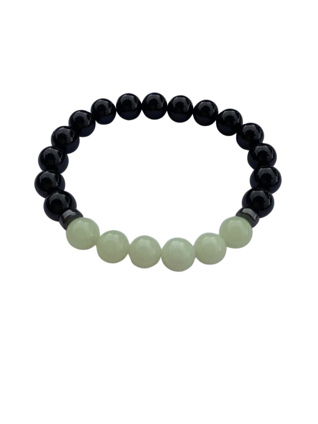 Aragonite Green/Yellow with Onyx Bracelet 8 mm Round Beads - Naturally Glows in the Dark | Bracelets | Wiccan Center