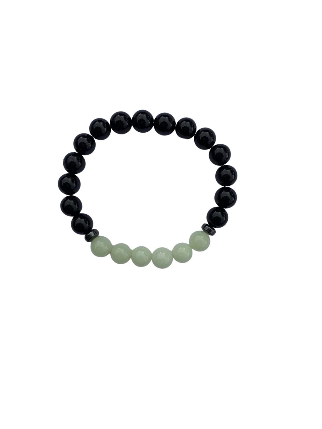 Aragonite Green/Yellow with Onyx Bracelet 8 mm Round Beads - Naturally Glows in the Dark | Bracelets | Wiccan Center