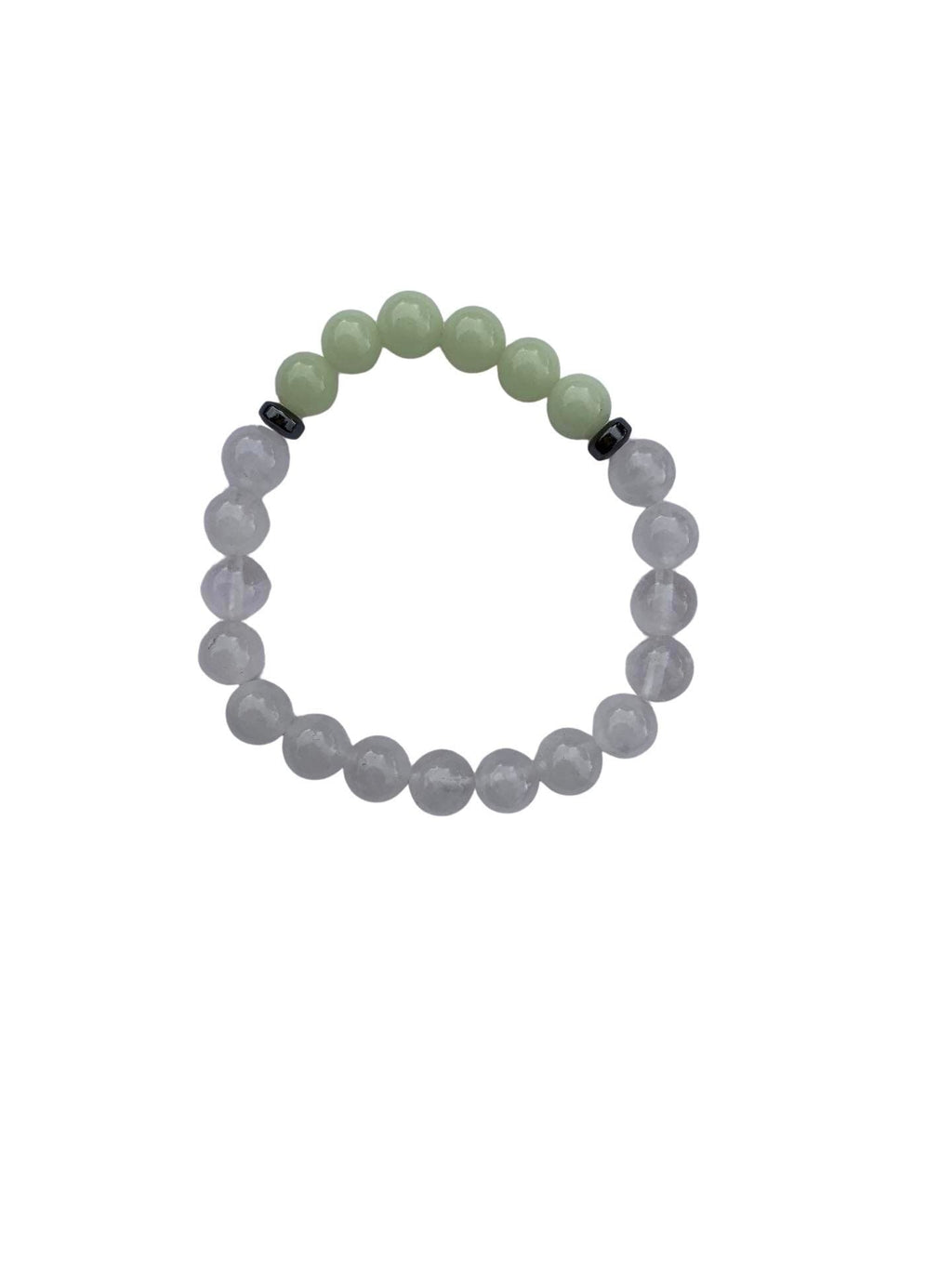 Aragonite Green/Yellow with Clear Quartz Bracelet 8 mm Round Beads - Naturally Glows in the Dark | Bracelets | Wiccan Center