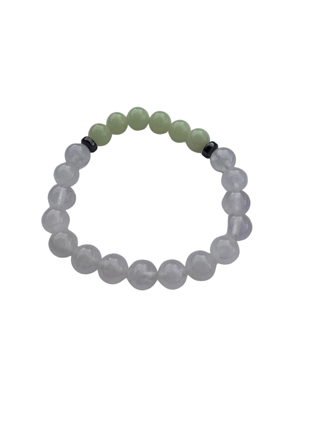 Aragonite Green/Yellow with Clear Quartz Bracelet 8 mm Round Beads - Naturally Glows in the Dark | Bracelets | Wiccan Center