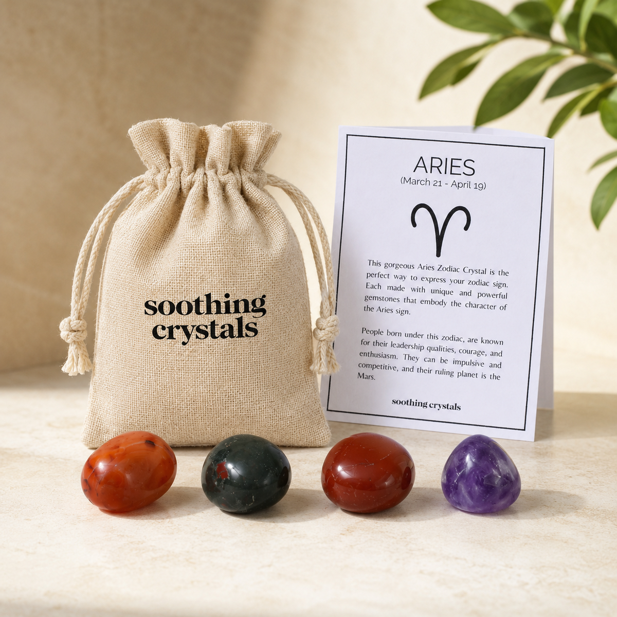 ARIES Zodiac Crystal Kit, Aries Birthstones Tumbled Stones Set, Aries Stones Gifts