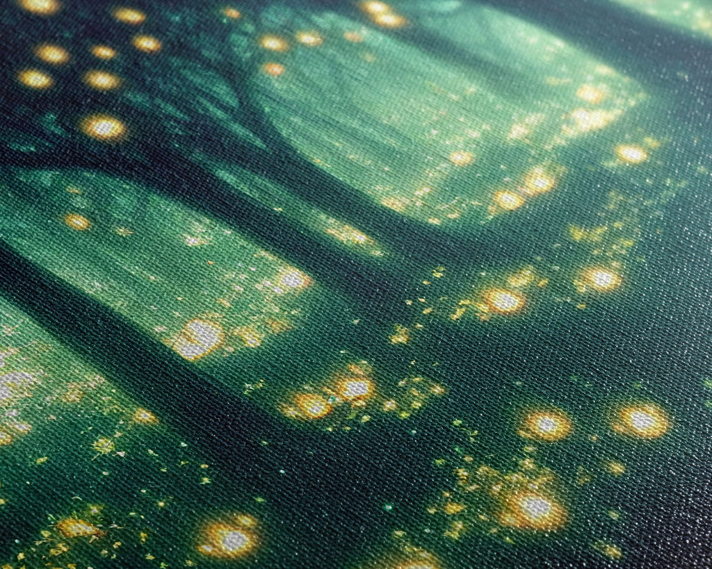 Fantasy forest wall decor, ready to hang 3 piece canvas print, 3 piece wall art, firefly wall art, Fireflies In A Fairy Forest at Night | | Wiccan Center