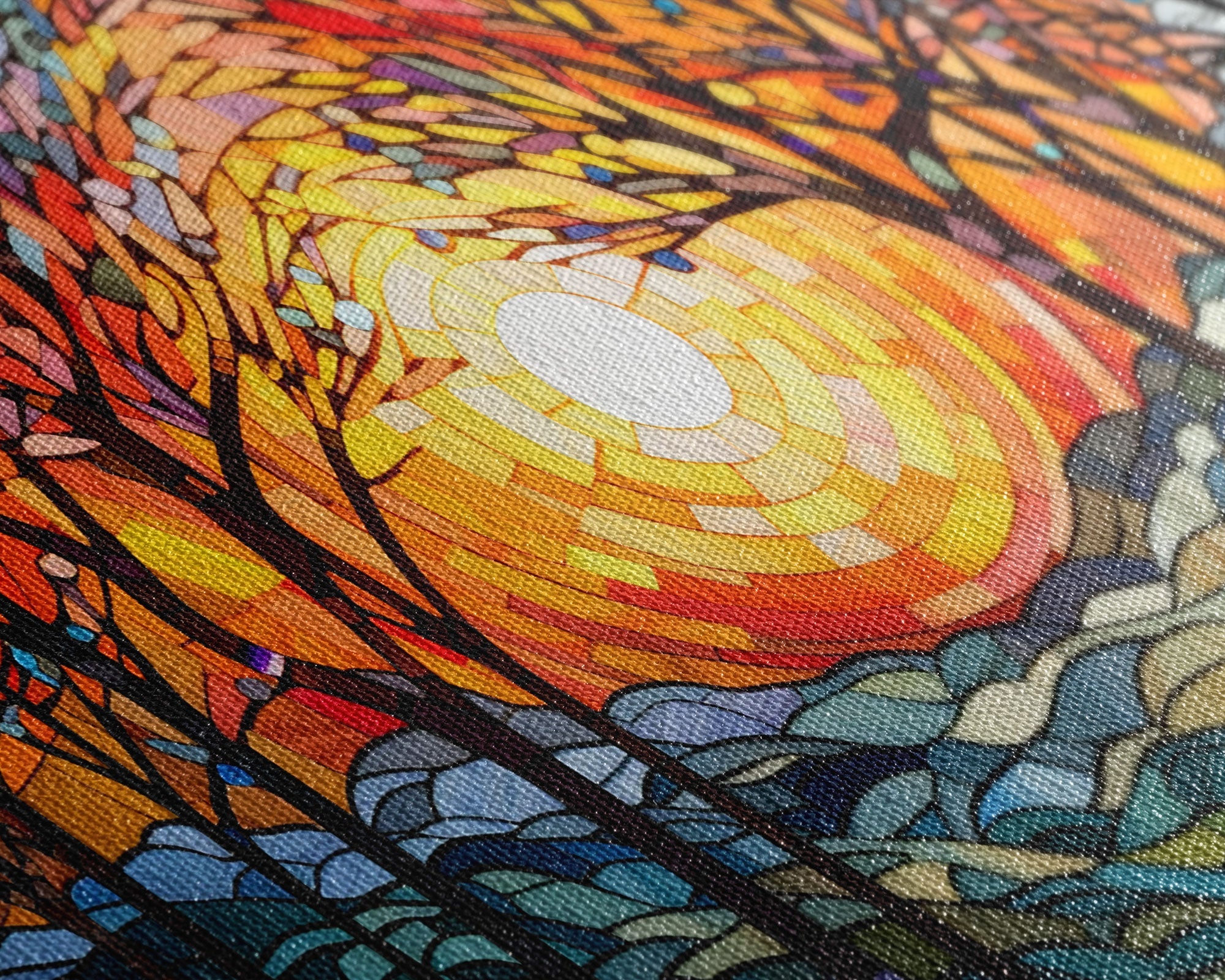 Colorful Mosaic Painting, Thanksgiving Decor, Stained Glass Canvas Print, Norse Mythology Inspired, Fall Centerpiece Art, Autumn Decor