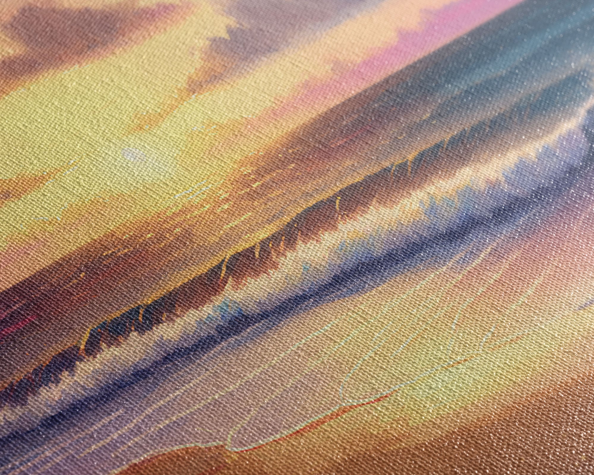 Panoramic Framed Canvas Print of Watercolor Landscape Painting Beach at Sunset - Perfect Home Decor for Tranquility and Joy