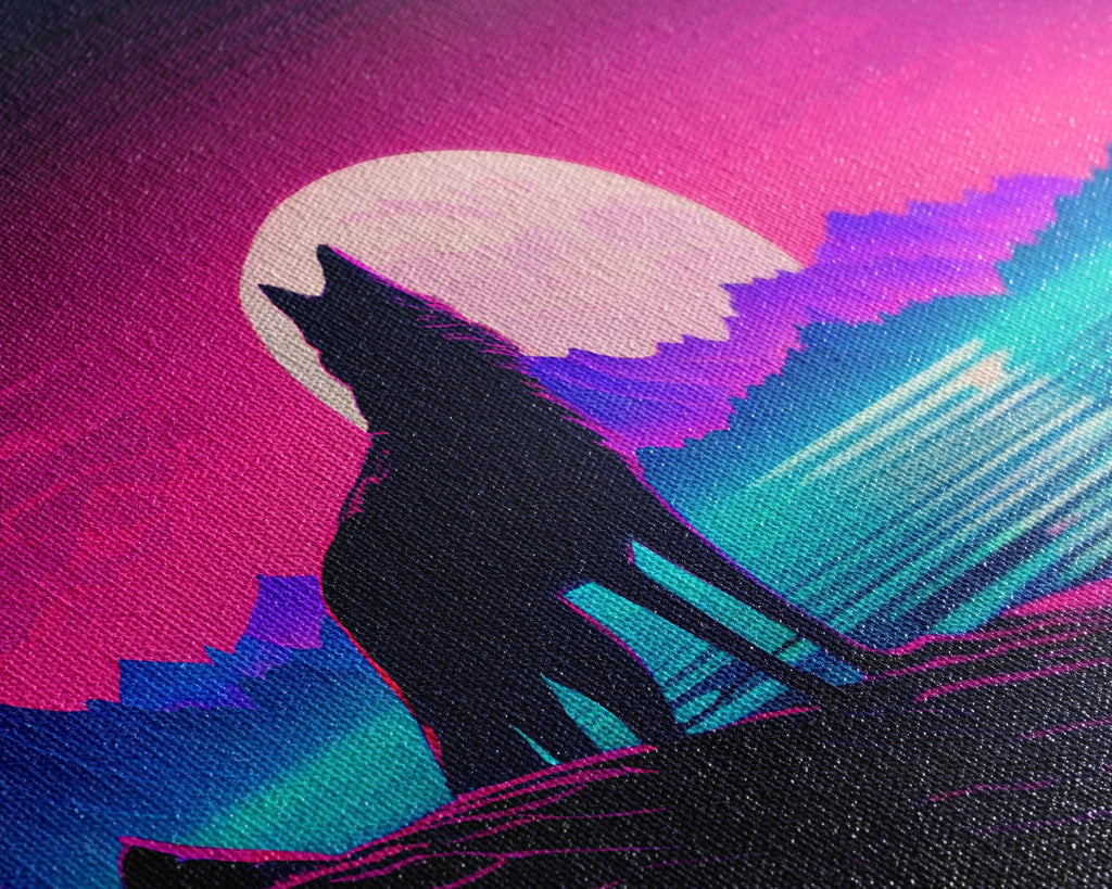 Wolf Silhouette Full Moon Purple Sky Ocean Sea Landscape Wall Art Print, Fine Art Print, Wall Decor, Wall Poster | | Wiccan Center