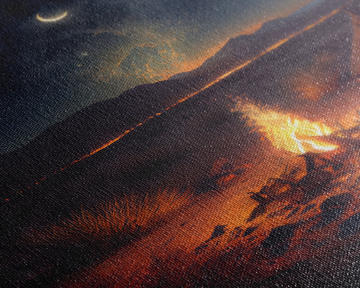 Primitive Art, Campfire under the stars, camping art, framed canvas print | | Wiccan Center