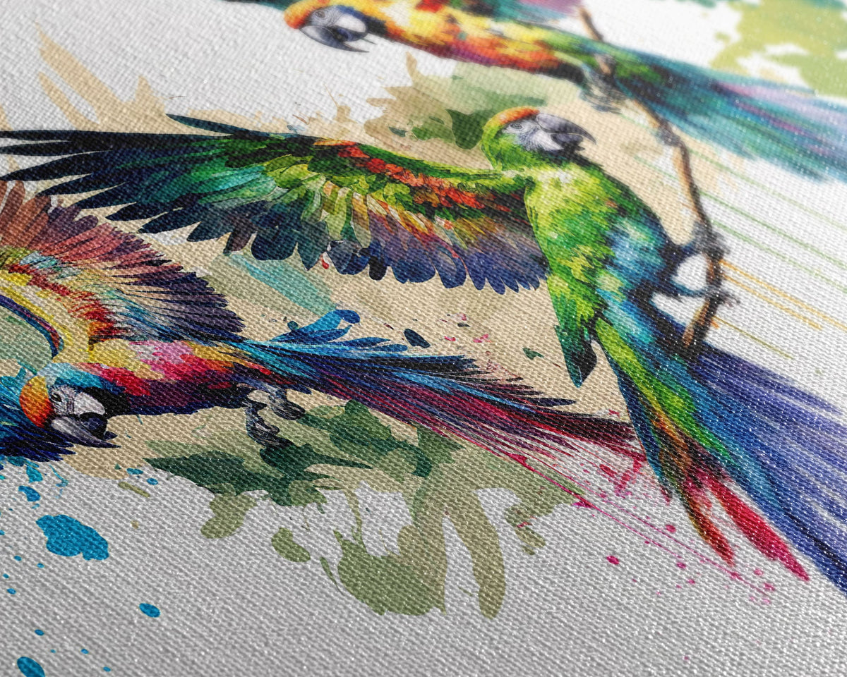 Birds of Paradise | 3 Watercolor Parrots | Framed Canvas Print | Colorful Boho Style Wall Decoration