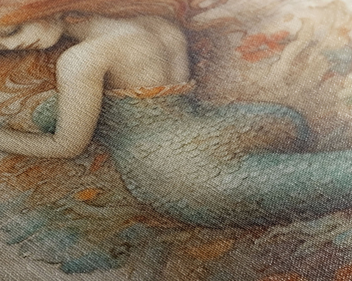 Fancy Mermaid Wall Art, 24" x 36" Canvas Print, French Style Poster Wall Art, Vintage Wall Hanging, Coastal Bathroom Decor | | Wiccan Center