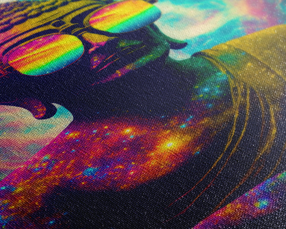 Open Your Mind, Psychedelic Buddha Wearing Aviators / Sunglasses, Meditation Art, Framed Canvas Print, Color Pop Art | | Wiccan Center