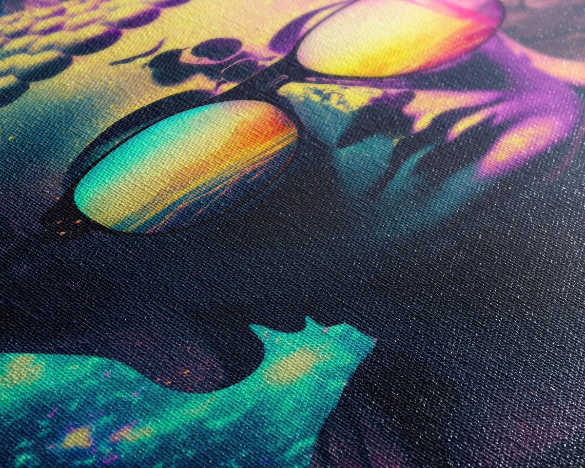 Open Your Mind, Psychedelic Buddha Statue Wearing Aviators / Sunglasses, Meditation Art, Framed Canvas Print, Color Pop Art | | Wiccan Center