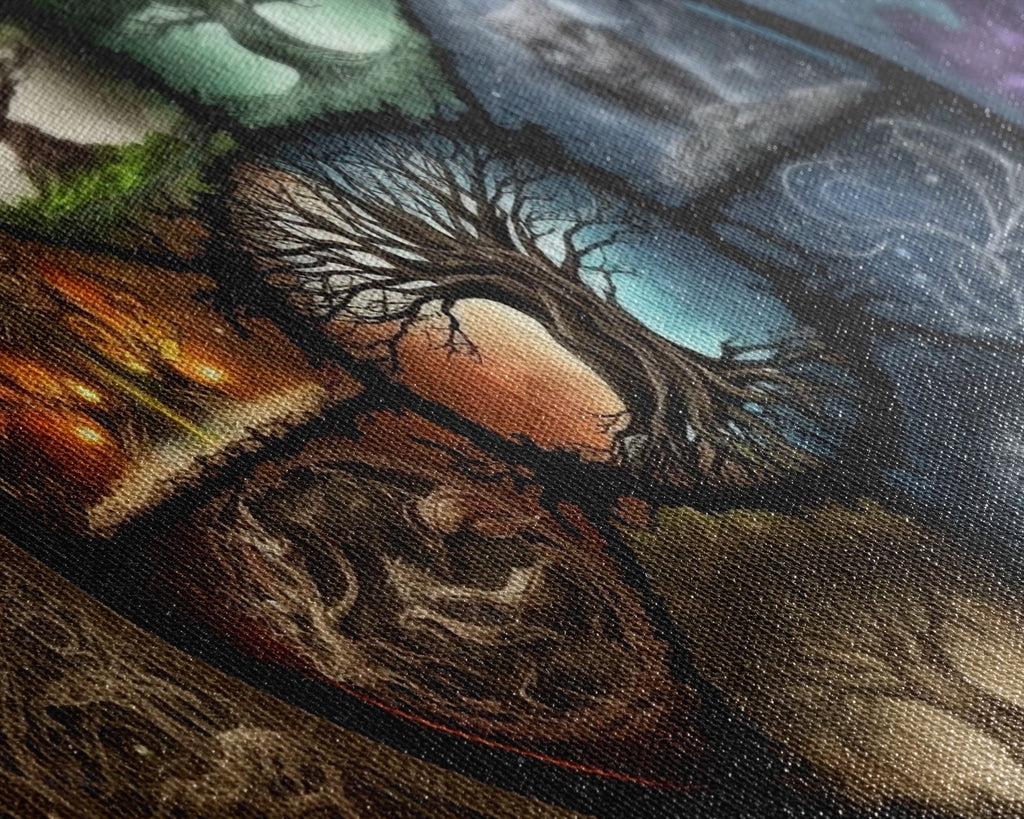 The Interconnected 9 Realms of Norse Mythology with Yggdrasil, Nordic Art, Framed Canvas Print, Nine Realms, Viking Art | | Wiccan Center
