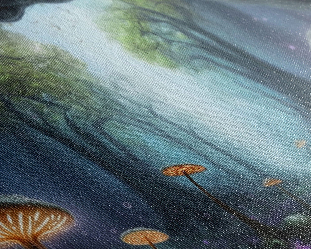 Magical Enchanted Mushroom Forest, Fantasy Art, Framed Canvas Print, Bioluminescent Butterflies in an Enchanted Forest, Glowing Art | | Wiccan Center