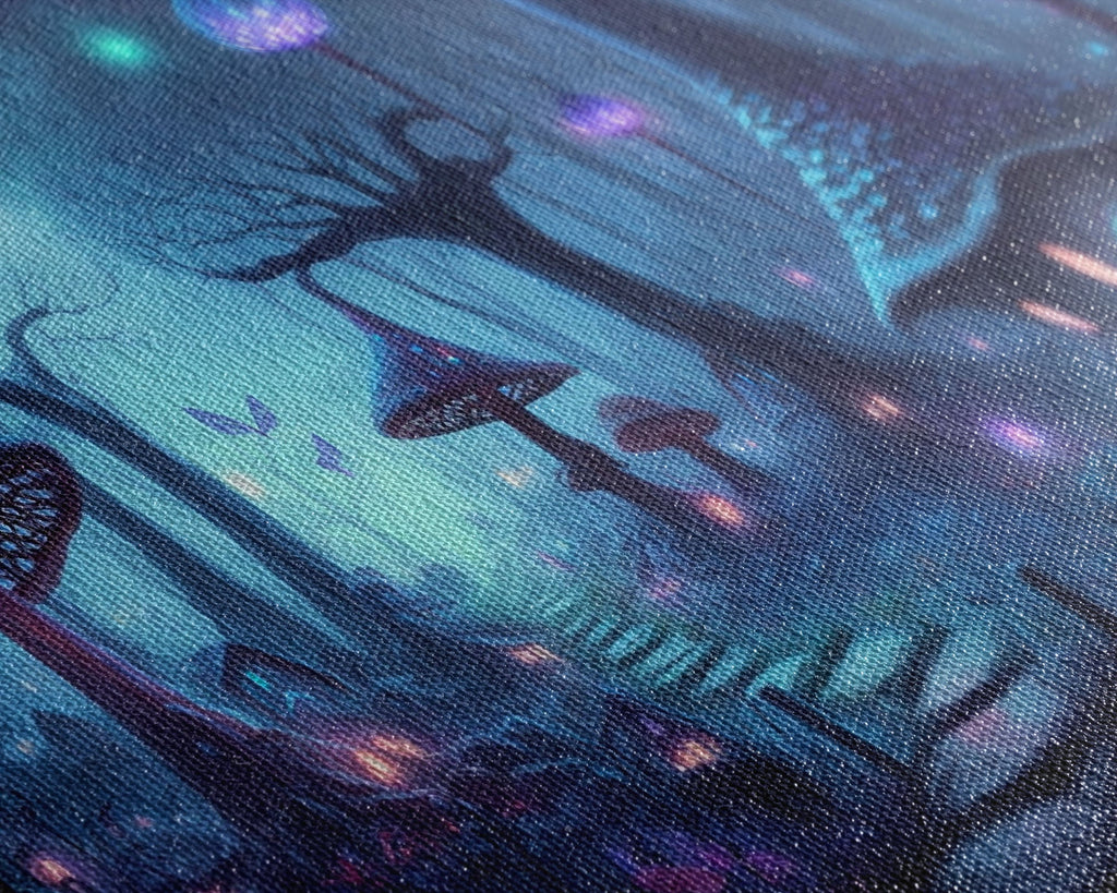Magical Mushroom Fantasy Forest Wall Art, Framed Canvas Print, Game Room Art, Fantasy Decor | | Wiccan Center