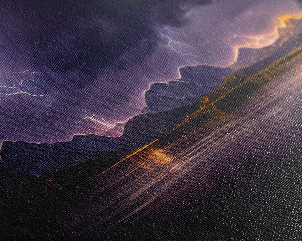 Full moon canvas print, Lightning storm over a mountain lake at night, cool wall art, awesome wall art