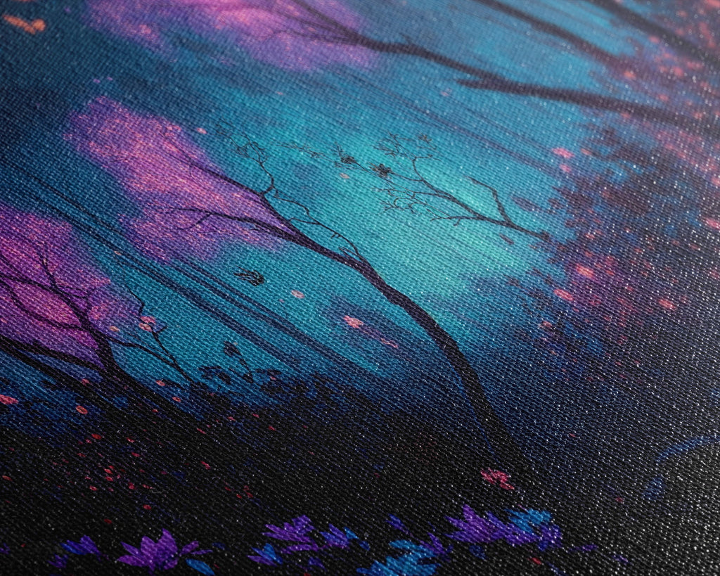 Beautiful Fantasy Forest, Framed Canvas Print, Fantasy Art, Butterflies and Fireflies Light up a Fairy Forest At Night, Framed Wall Art | | Wiccan Center