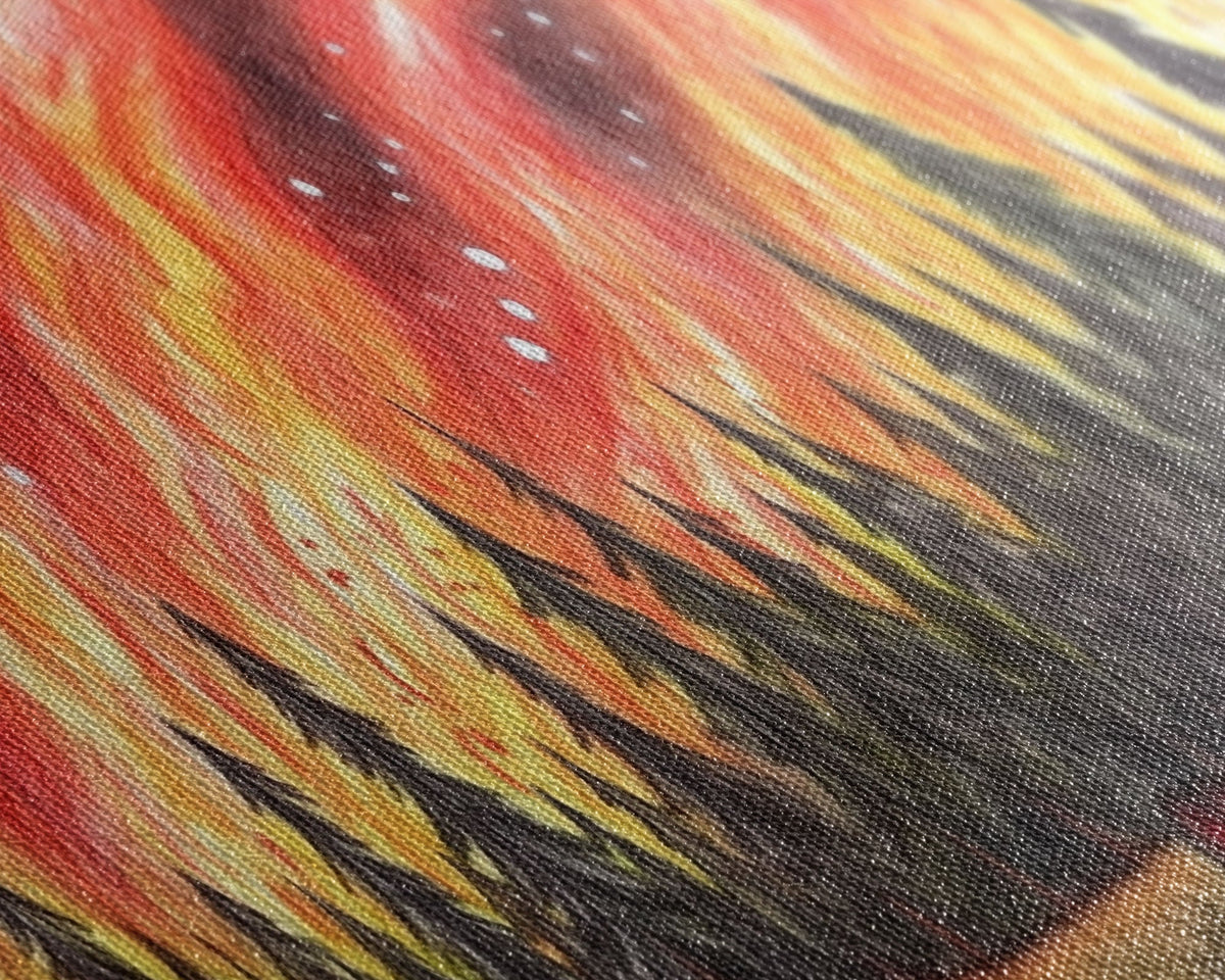 Forest Fire Art Print, Colored Pencil Art, Pines Trees, Flames, Red Art, Wall Decor, Framed Art, Panoramic, Wall Art, Canvas Print | | Wiccan Center