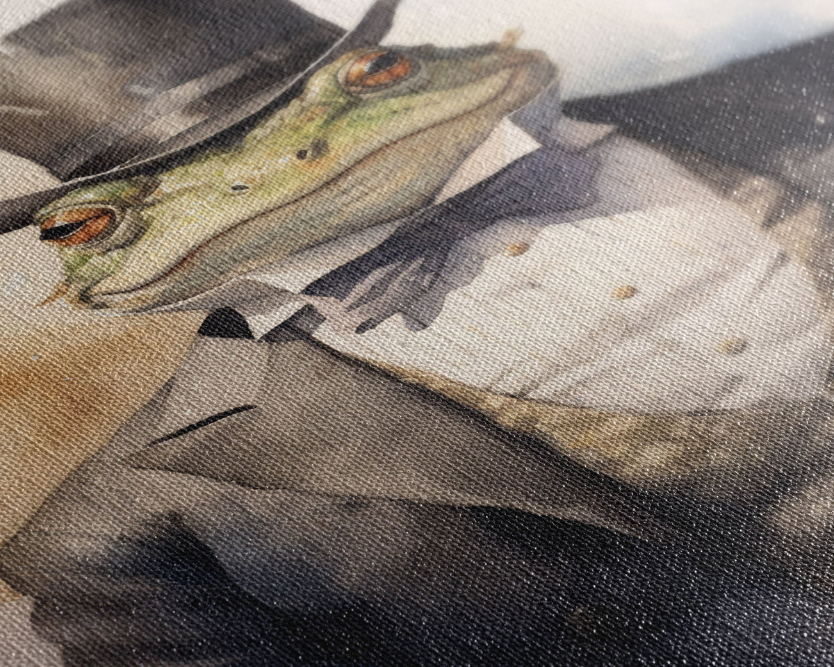 Victorian Frog Portrait, Framed Canvas Print or Poster, Cottagecore Animal Wall Art, Handmade Photo Transfer Toad Canvas Print