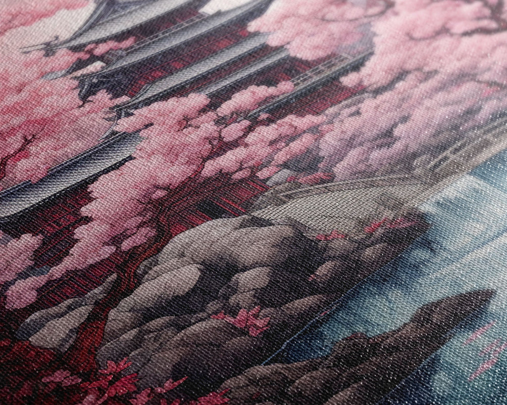 Pagoda Wall Art, Japanese Wall Art, Asian Art, Cherry Blossom Tree, Canvas Print, Wall Art, Vertical Art, Engagement Gift, Prints Wall Art | | Wiccan Center