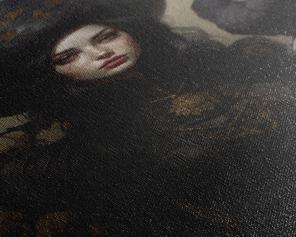 The Witch and Her Ravens, Framed Canvas, Oil Painting Print, Halloween Decor, Gothic Art, Dark Academia, Witchcraft Halloween Art | | Wiccan Center