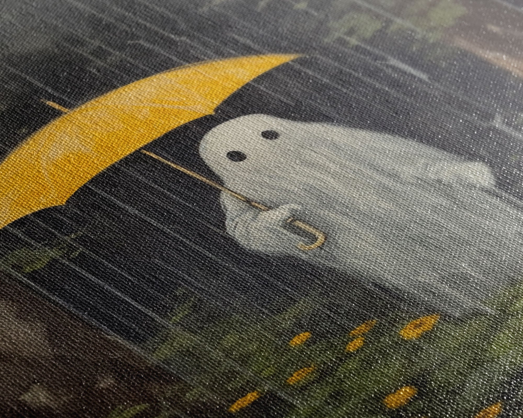 Spooky Ghost In The Rain, Vintage Halloween Art, Framed Canvas, Funny Halloween Decor, Ghost Print, Goth Art, Umbrella Ghost