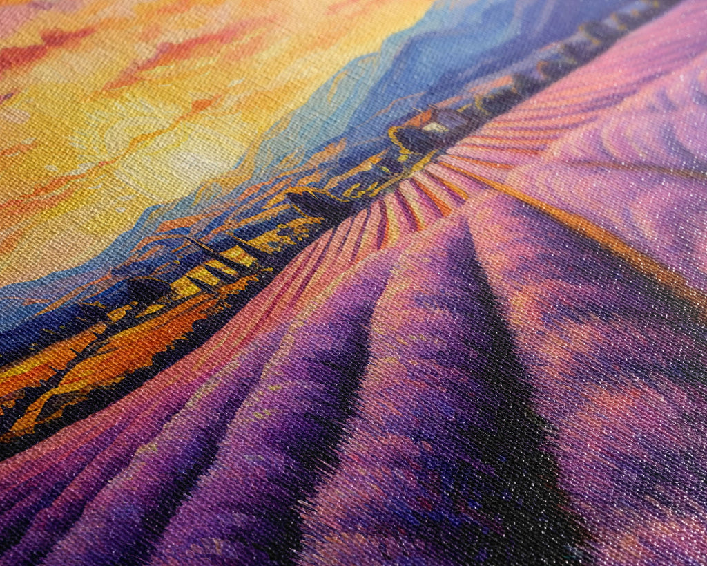 Purple Lavender Fields, 3 Piece Wall Art, Framed Canvas Print, Beautiful Original Landscape Painting, Sunset Painting, Farmhouse Decor | | Wiccan Center