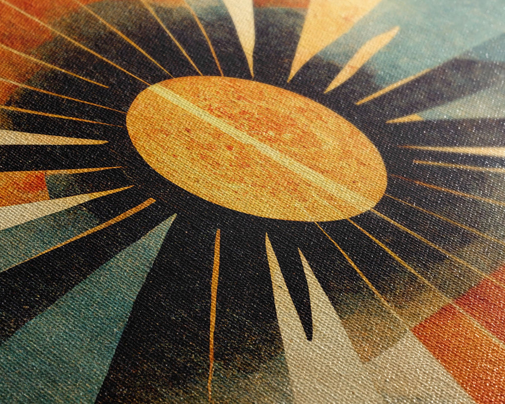 Sunset Art Deco Sunburst Wall Art, Ready To Hang Canvas Print, Panoramic Art, Art Deco Wall Decor, Above Bed, Above Couch, Above Sofa | | Wiccan Center