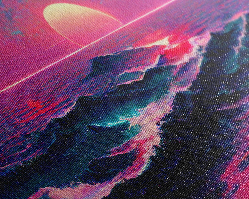 Outrun Style Synthwave Sunset Ocean Waves, 3 Piece Wall Art, Ready To Hang Canvas Print, Cool Unique Lakehouse Wall Art Decor | | Wiccan Center