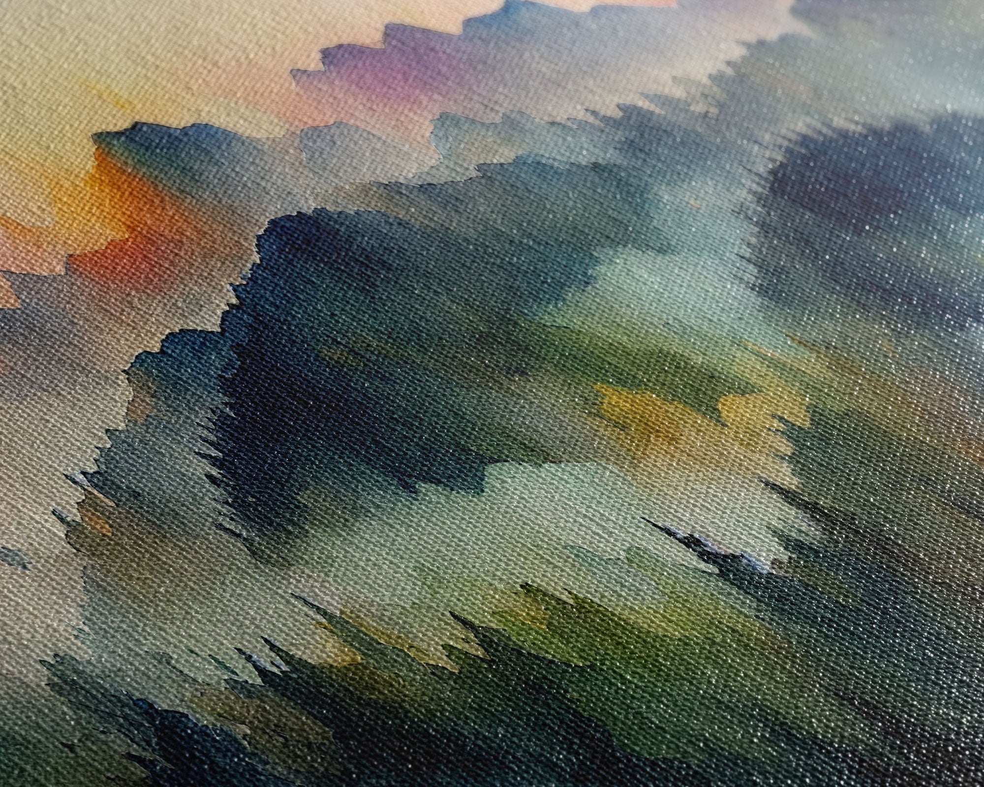 Dramatic Watercolor Sunset Landscape Abstract, Landscape Art, 3 Piece Canvas Decor, 3 Piece Wall Art, Ready To Hang Canvas Prints