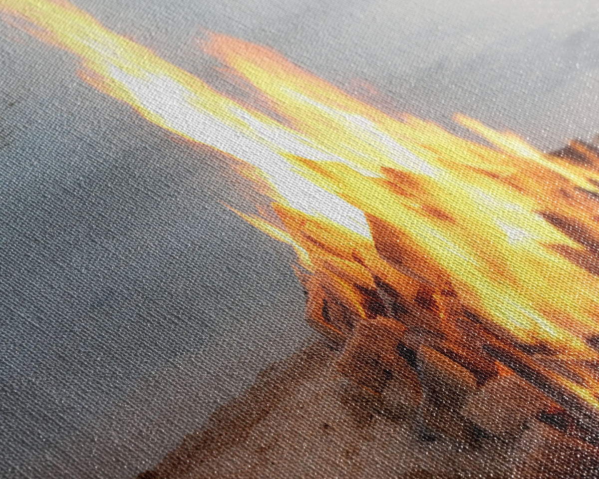 Campfire On The Beach, Framed Canvas Print, Lakehouse Wall Art, Ocean Decor, Ocean Wall Art, Home & Office Decoration | | Wiccan Center