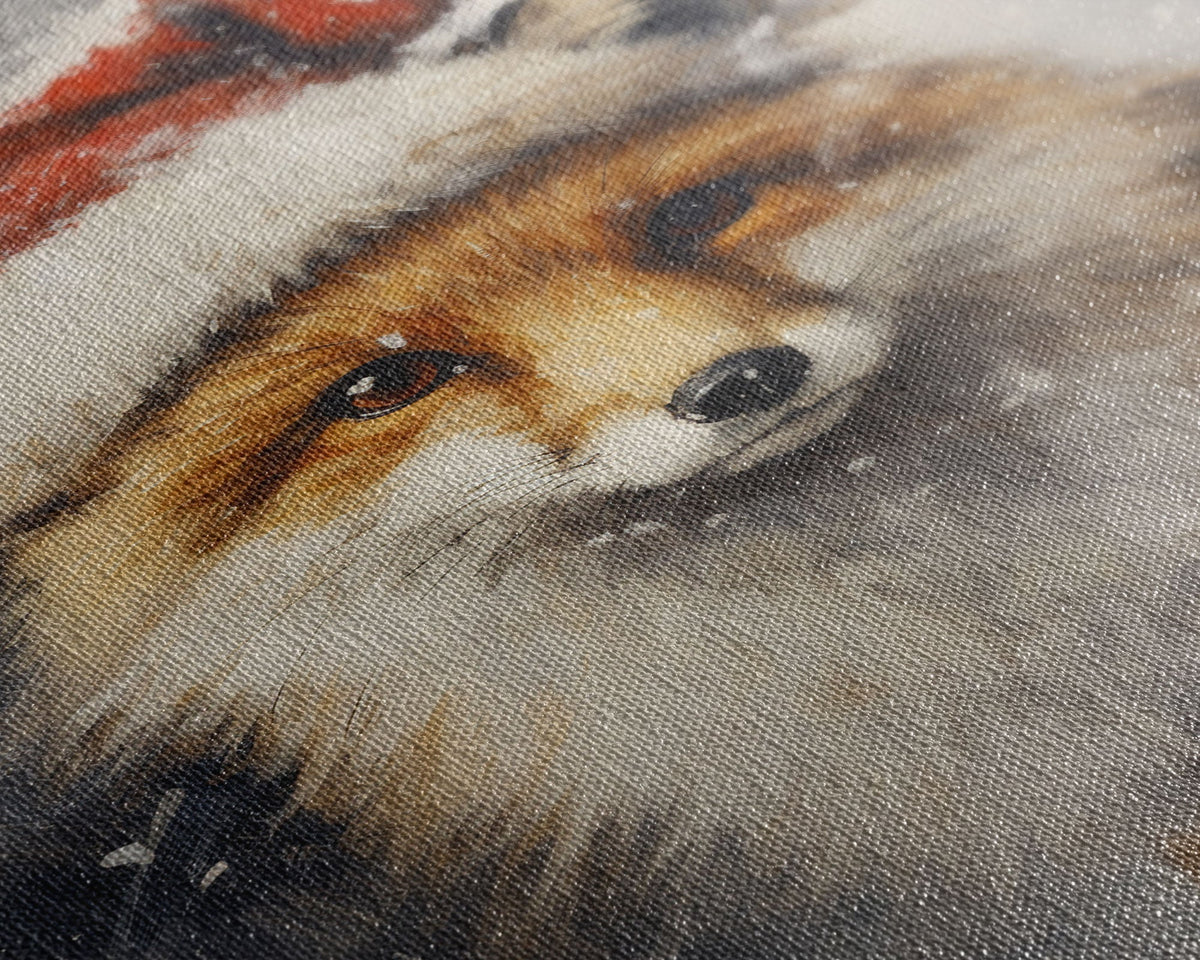 Cute Christmas Fox In A Santa Hat, Christmas Art, Christmas Decor, Christmas Wall Art, Farmhouse Christmas, Vintage Christmas, Fox Art