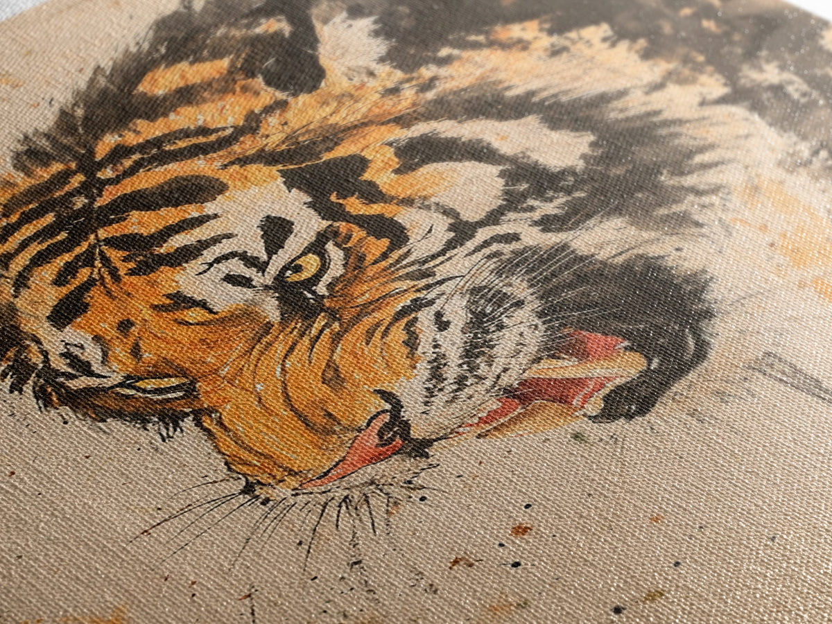 Japanese Style Tiger Painting Print, Tiger Roar, Wabi Sabi Style Art, Animal Prints, Tiger Painting, Tiger Oil Painting Canvas Print