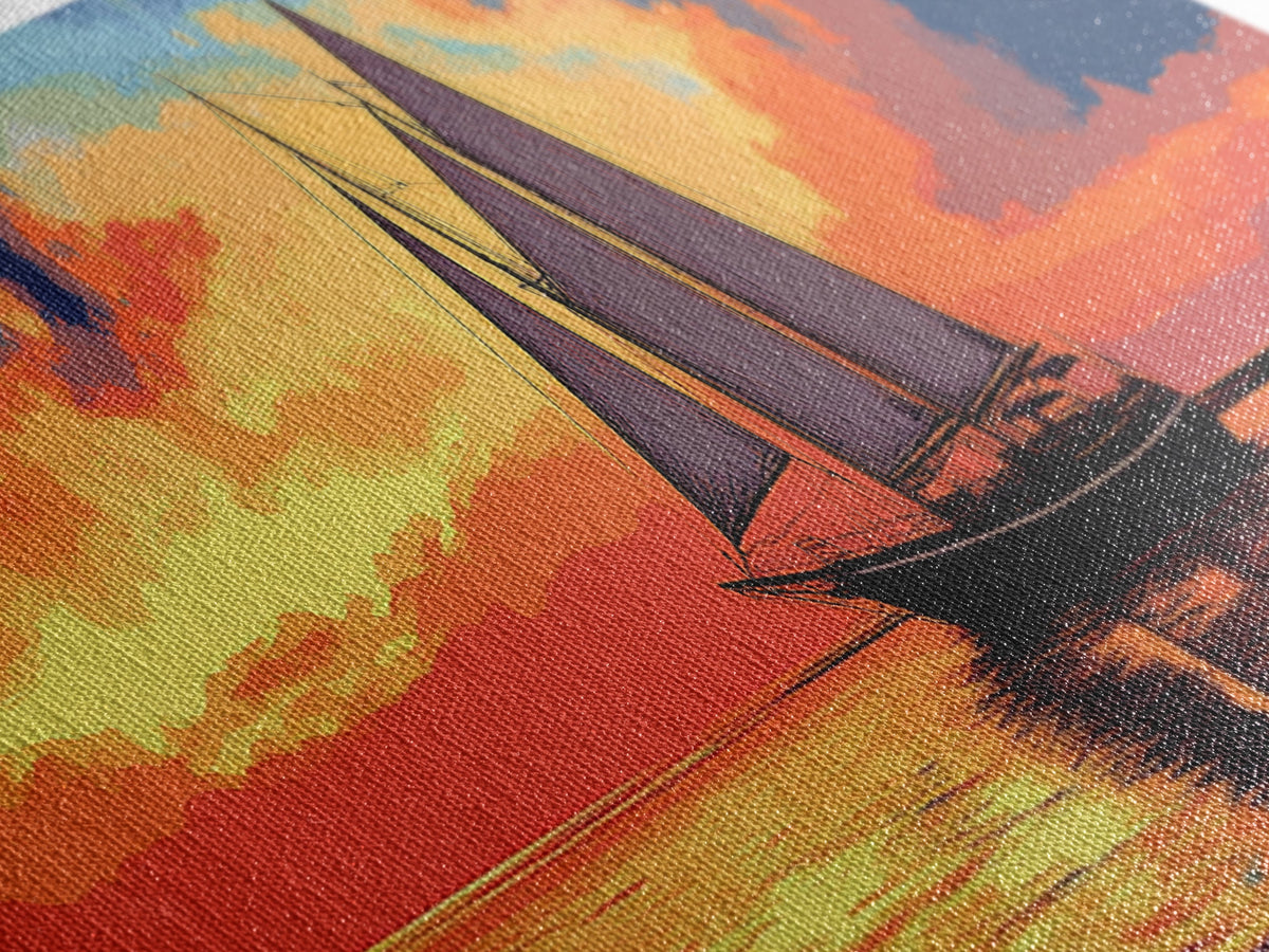 Pirate Ship at Sunset Framed Canvas Print - Panoramic Wall Art - Sailboat Painting - Sail Boat Art - Nautical Decor - Lake House Art | | Wiccan Center