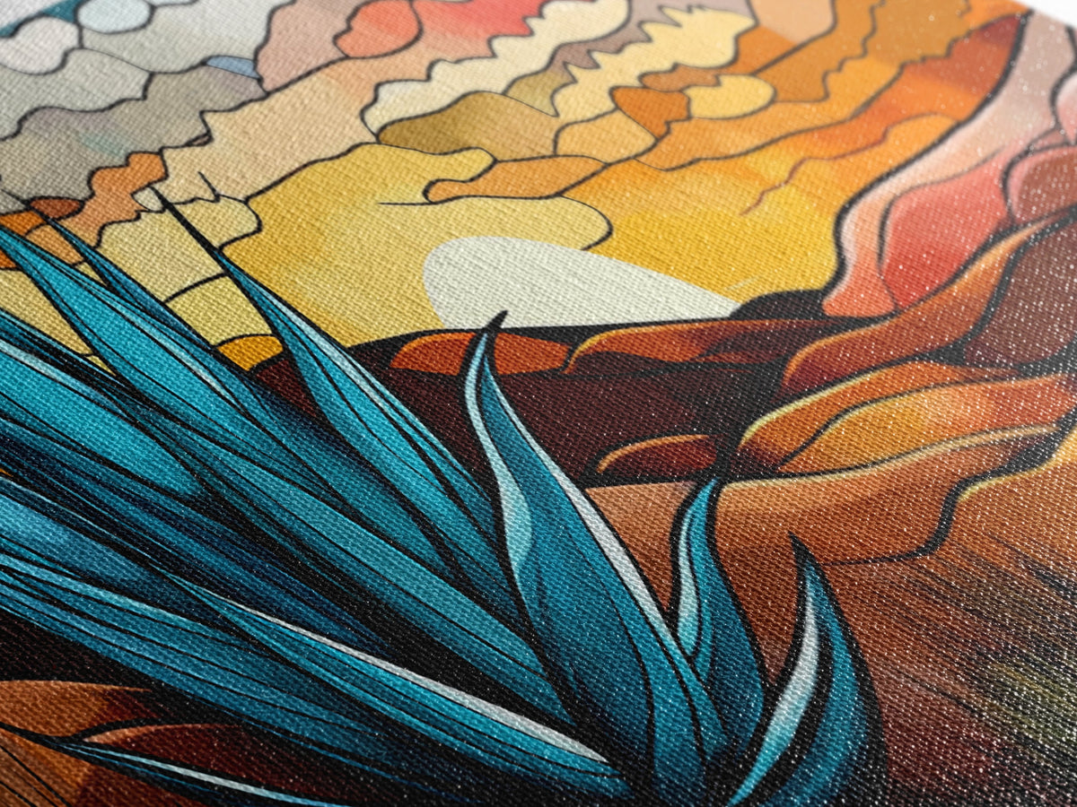 Mexicano Art - Blue Agave At Sunset - Framed Canvas Print - Agave Painting - Blue Agave - Chicano Wall Art - Mexican Art Agave Art | | Wiccan Center