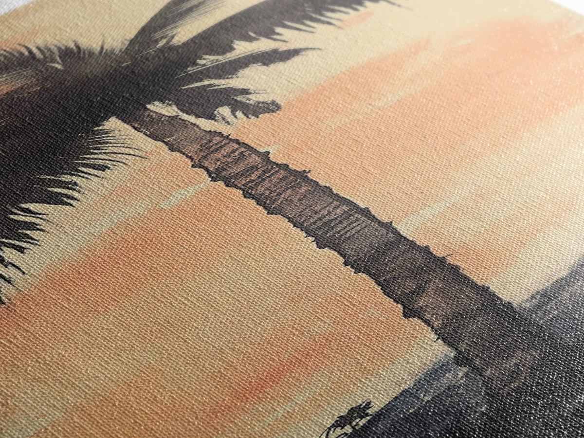 Framed Canvas Print Moody Palm Tree Painting Sunset Coastal Wall Art, Rustic Decor, Tropical Living Room Above Sofa Art, Bedroom Art Print | | Wiccan Center