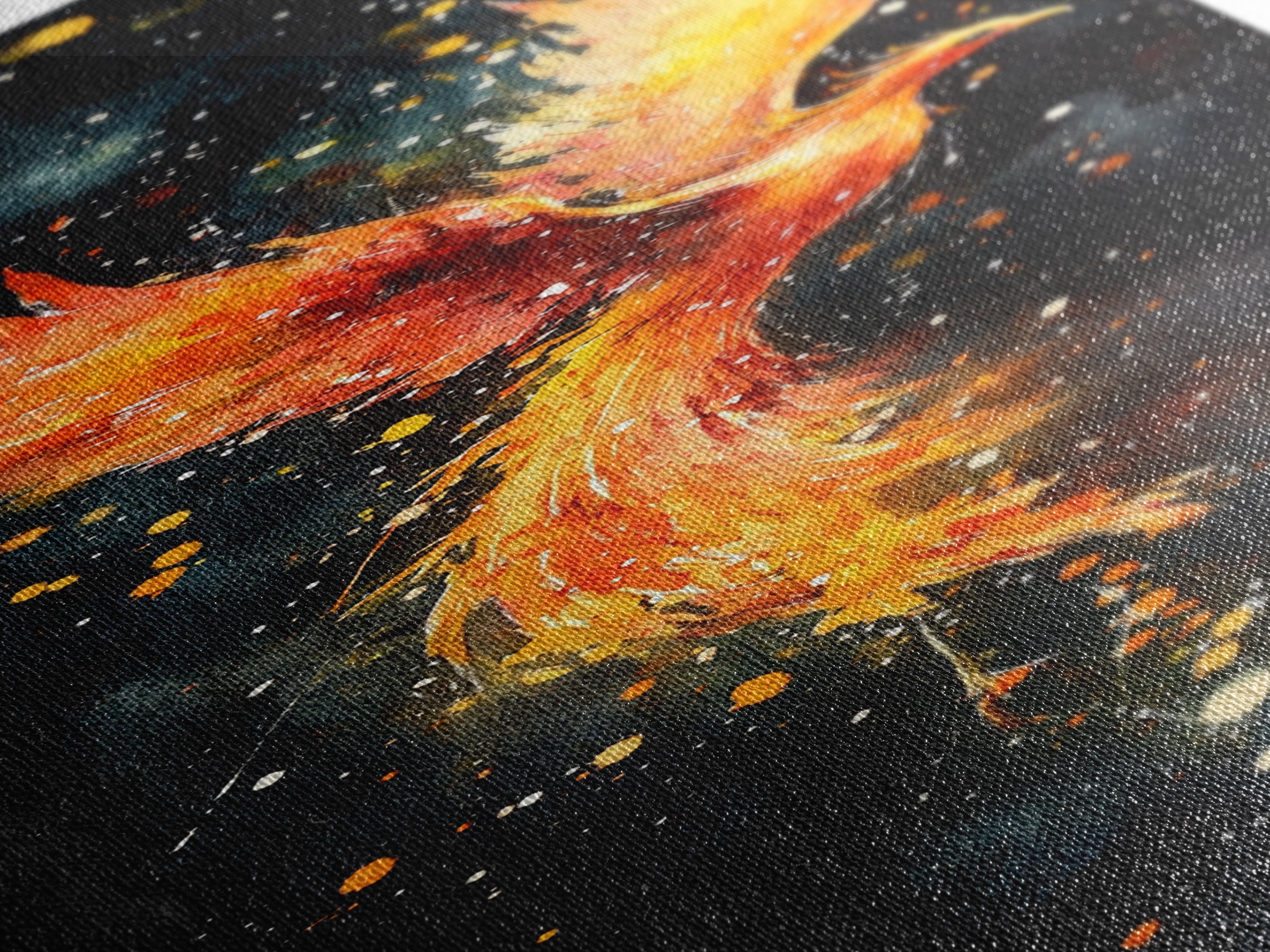 Radiant Phoenix in Flight Canvas Print, Framed Tall Wall Art, Unique Living Room Decor, Firebird Painting for Spiritual Art Lovers