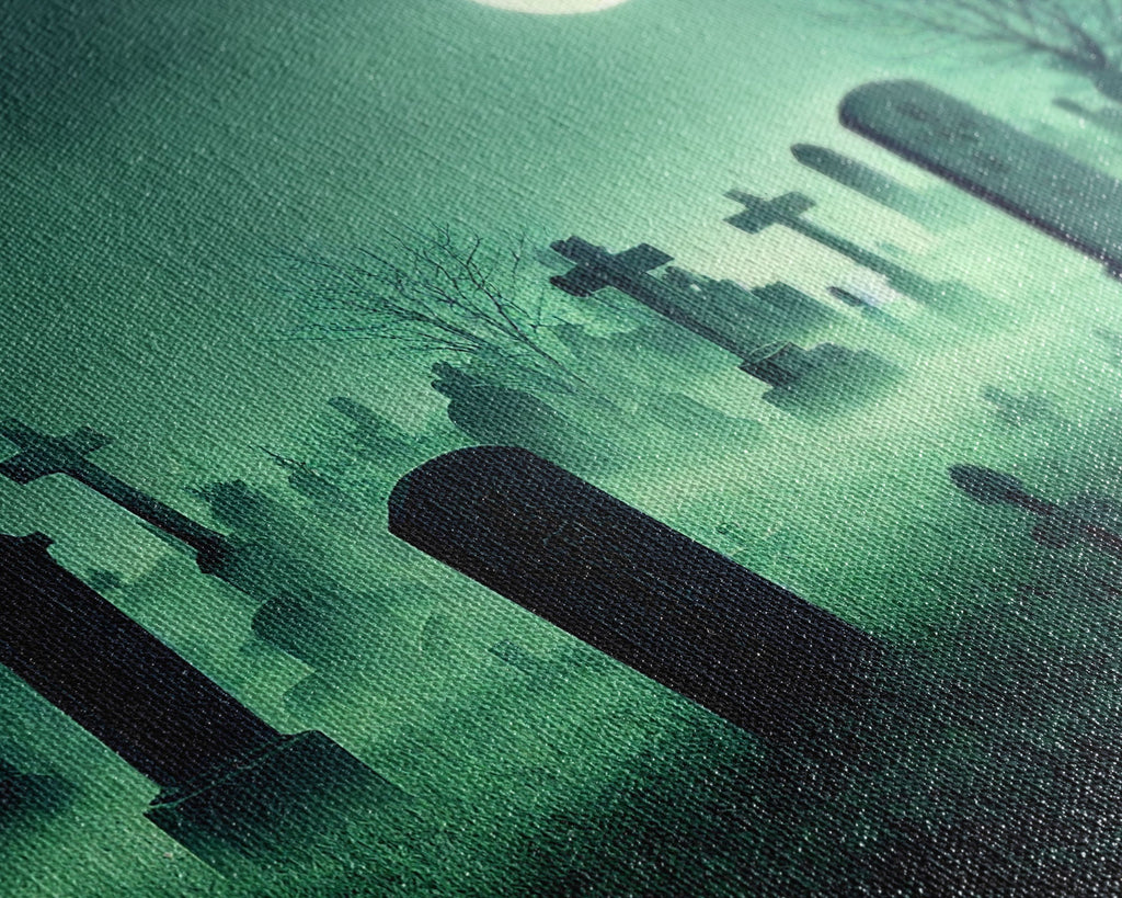 Full Moon Over A Haunted Cemetery At Night, Spooky Creepy Graveyard, ready to hang canvas print wall art, Halloween Art | | Wiccan Center