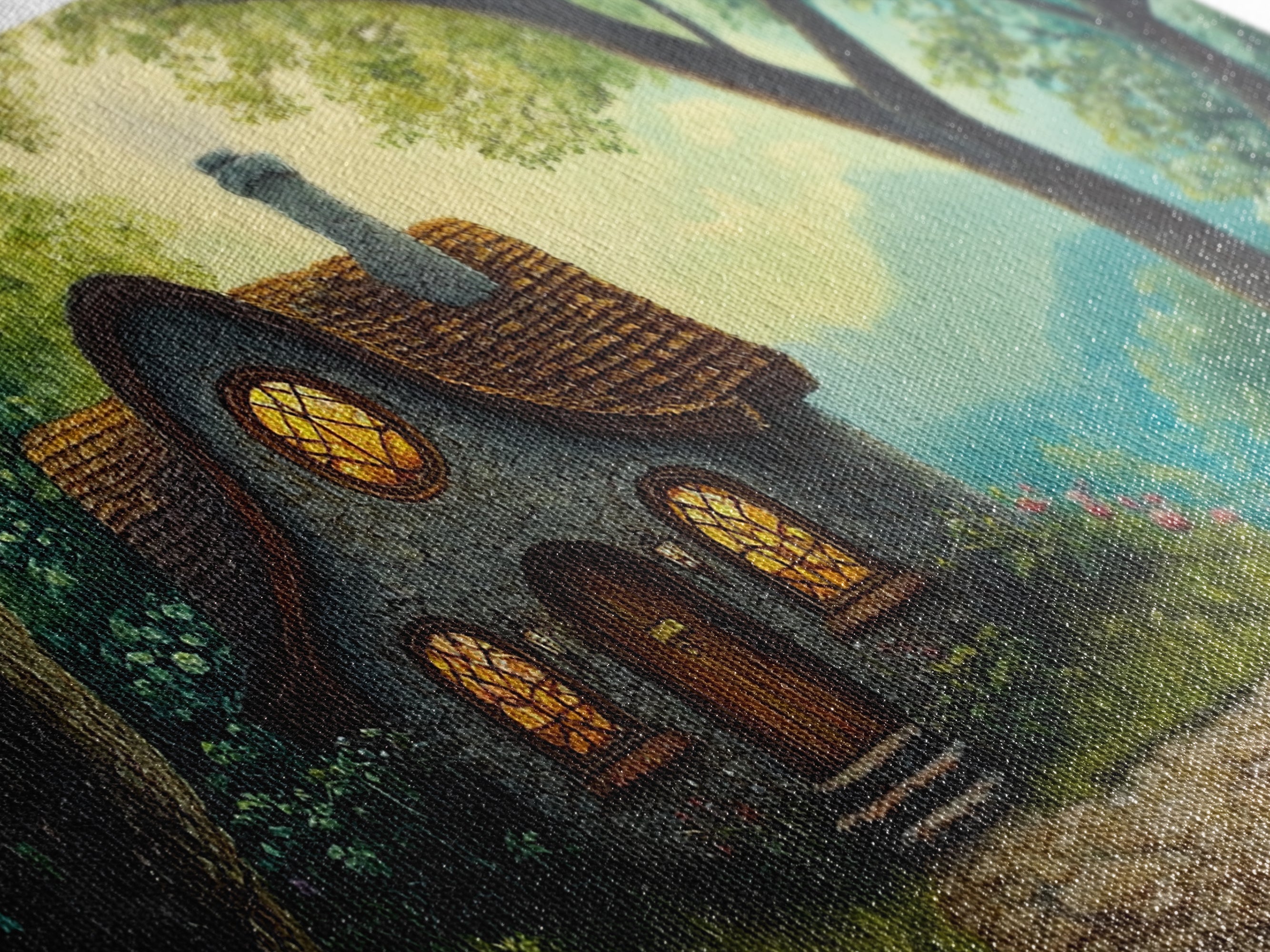 Cozy Forest Cottage Canvas Print Cottagecore Landscape Art Rustic Home Decor Whimsical Above Bed Art Fairy Tale Wall Art Gift Idea