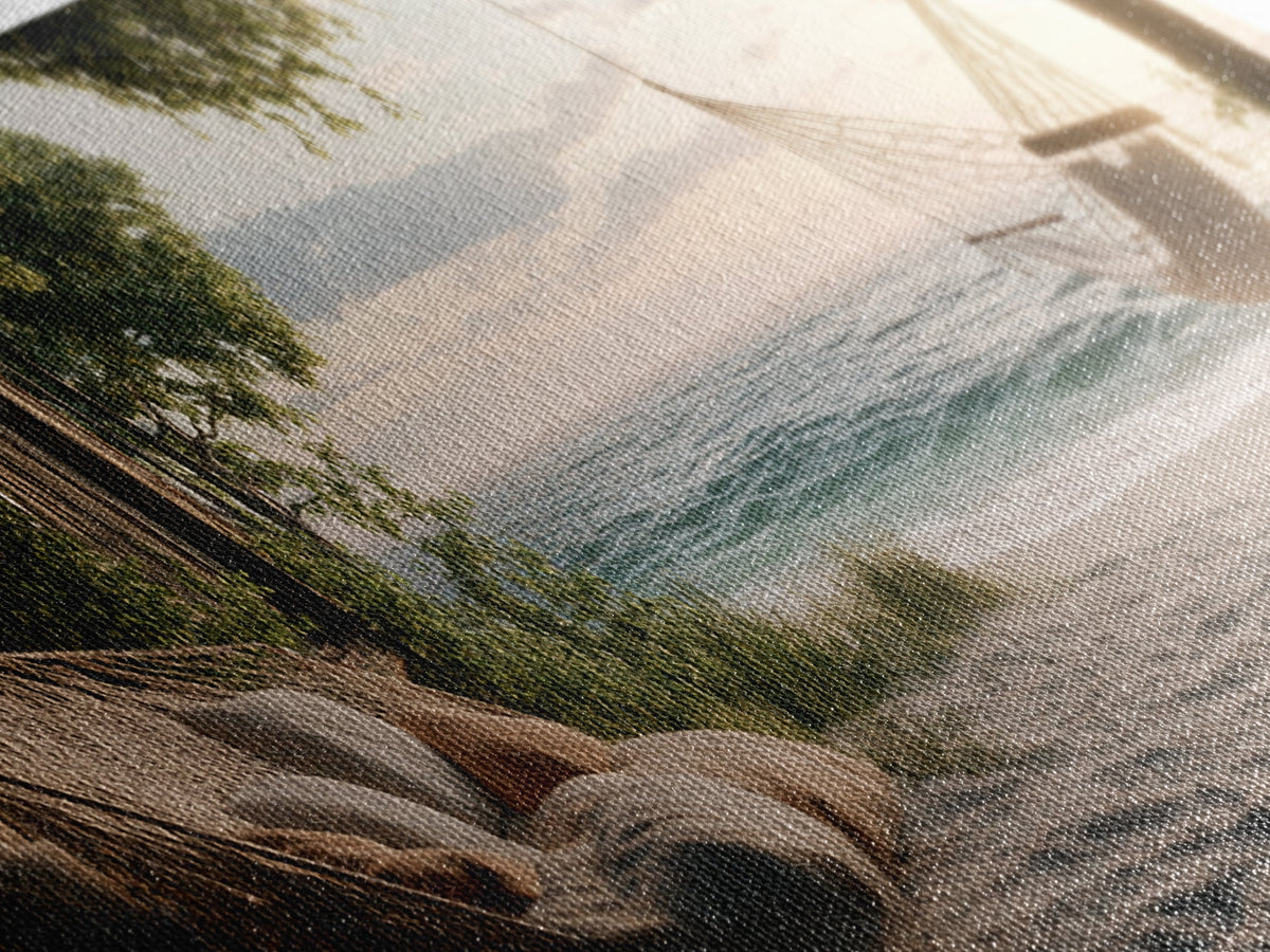Hammock Sunset Canvas Print Coastal Landscape Art Rustic Cottagecore Wall Art Bedroom Serenity Horizontal Living Room Decor | | Wiccan Center