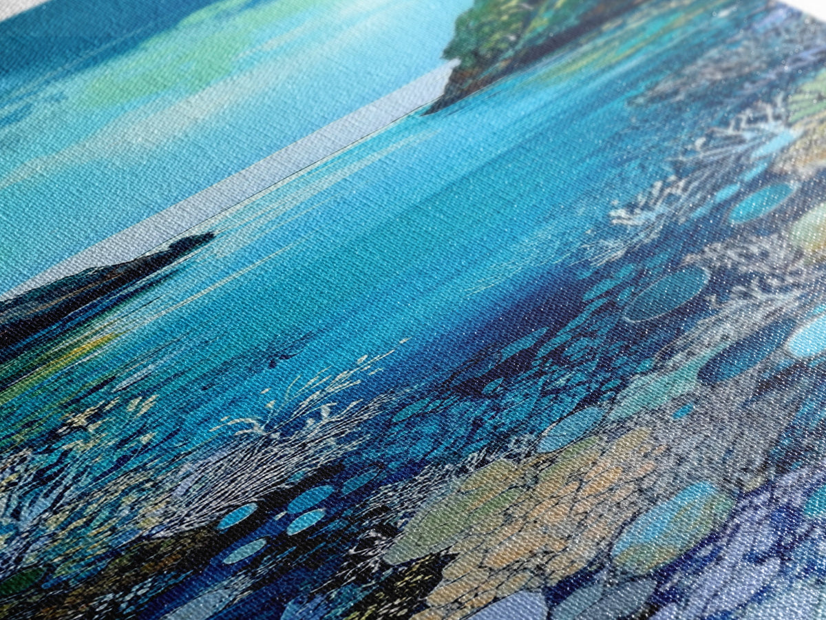 Underwater View, nautical painting, seascape painting, coral reef painting, blue and green wall art, Framed Canvas Print | | Wiccan Center