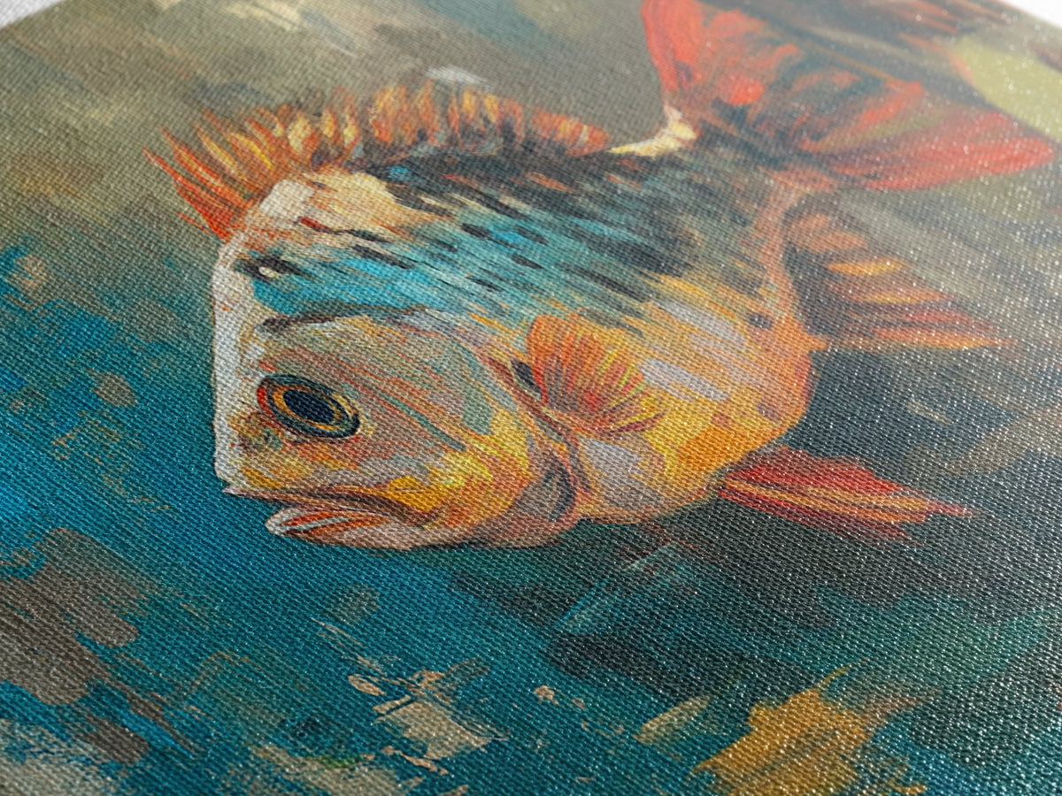 Trout, fish, colorful painting, fisherman painting, rustic wall art, trout art, framed canvas print, extra wide art, gift idea