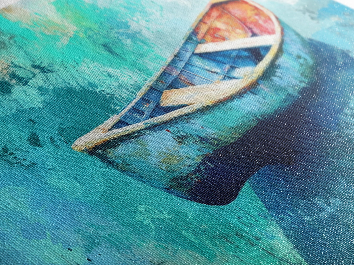 Floating Boat, teal watercolor, impressionist seascape, peaceful ocean, nautical painting, Canvas Print, coastal decor, rustic art | | Wiccan Center