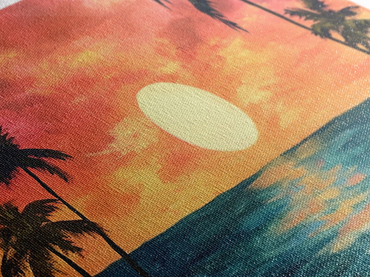 Tropical Sunset, Palm Tree Art, Coastal Cowgirl Wall Art, Hawaii Art, Ocean Landscape, Horizontal Wall Art, Framed Canvas Print | | Wiccan Center