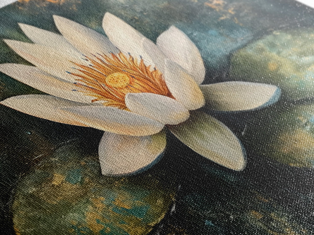 White Lotus, Framed Canvas Print, botanical prints, zen wall art, meditative decor, extra wide painting, spiritual art | | Wiccan Center