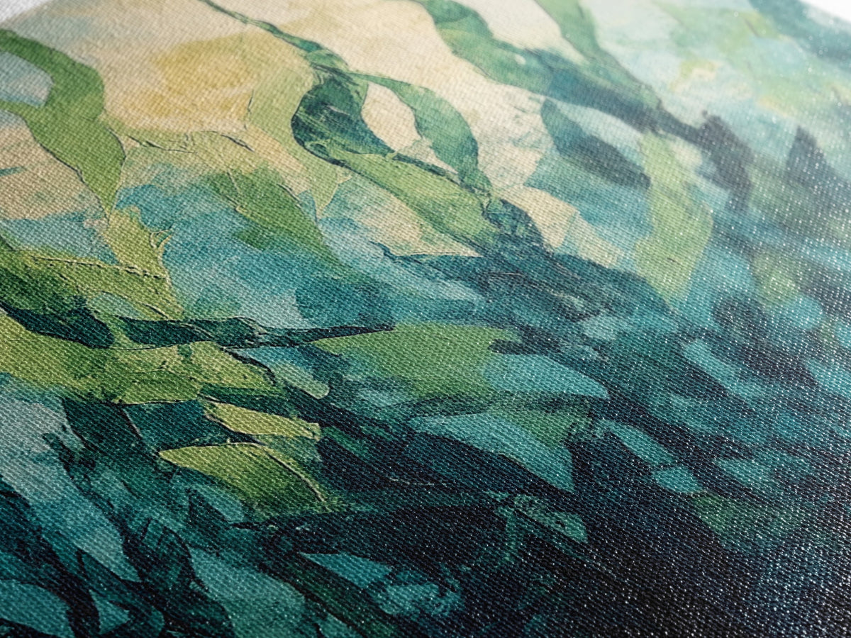 Underwater Kelp Forest, Coastal Landscape Art, Teal Wall Art, Nautical Decor, Nature Inspired Art, Wabi Sabi Art, Canvas Print | | Wiccan Center