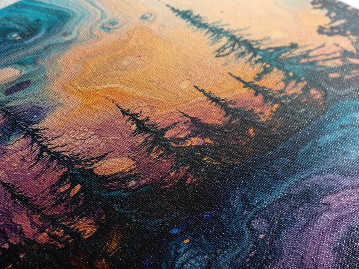 Cosmic Trees, forest at dusk painting, pine tree art, fantasy landscape, moody art, celestial wall art, mystical art, canvas print | | Wiccan Center